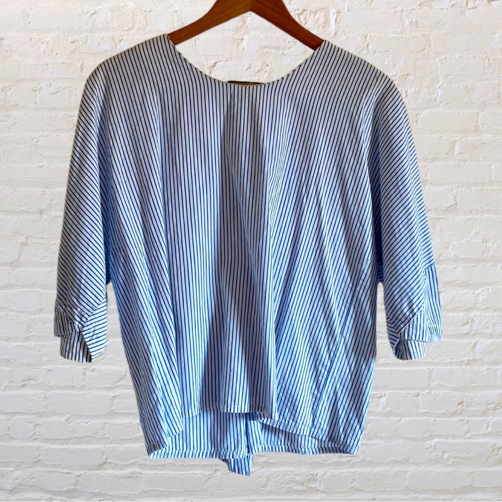 LIPSLIDE STRIPED OVERLAP BACK SASH TIE TOP